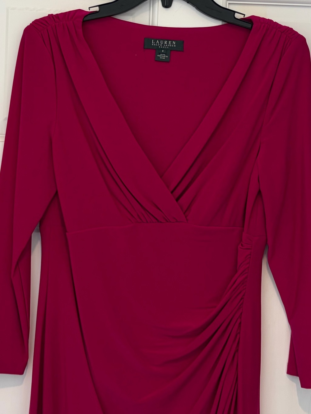 Ralph Lauren Pink Raspberry Long Sleeve Surplice Wrap Dress - Picture 3 of 14